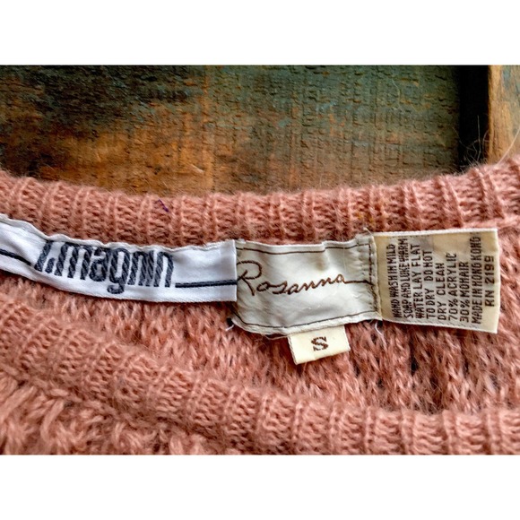 80s  I. Magnin mohair peach sweater lace full sleeves small lightweight dressy - Picture 2 of 8